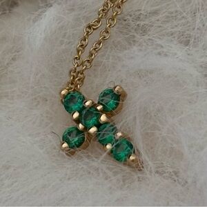 Elegant Gold and emerald cross Pendant Necklace